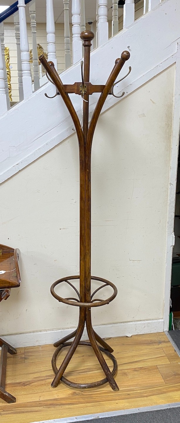 An early 20th century bentwood hat, coat and stick stand, height 184cm